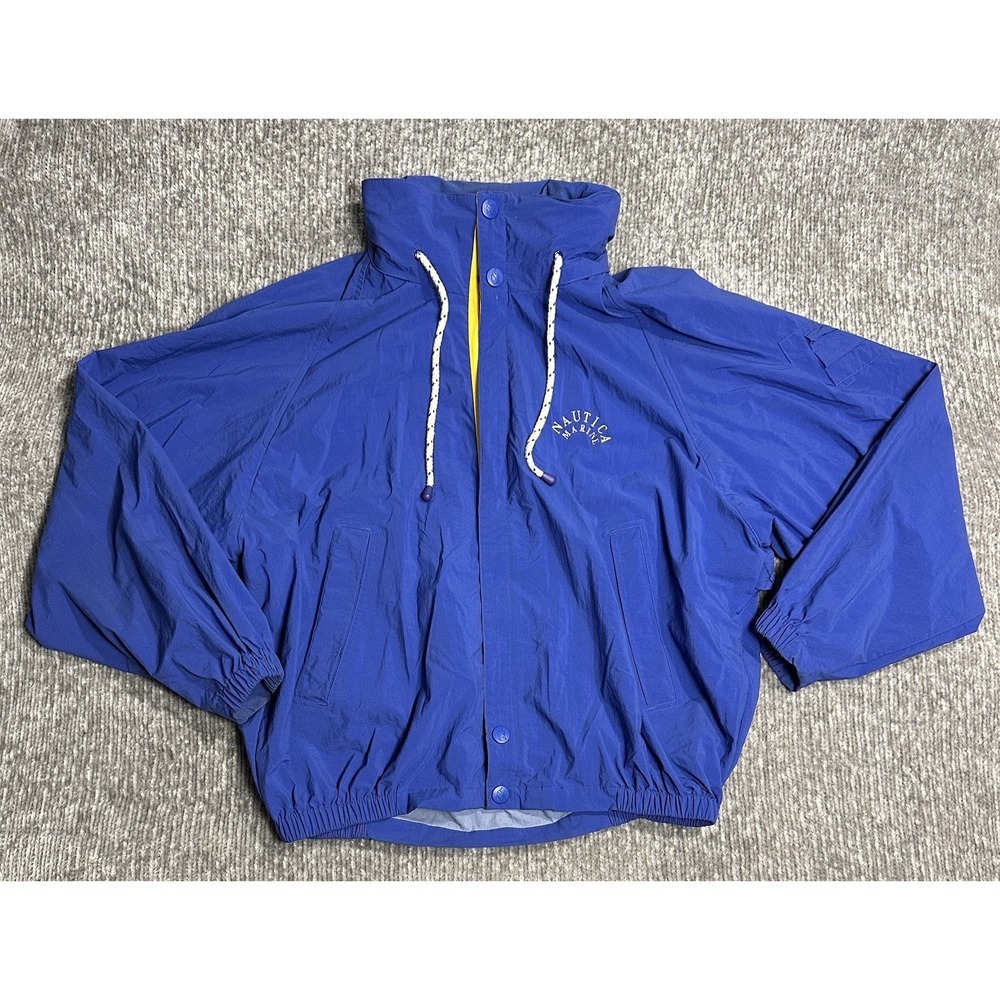 Vintage Nautica Marine Sailing Windbreaker Jacket XL Blue Hood 90s